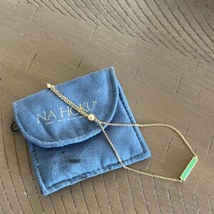 NA HOKU 14KY Sleeping Beauty Turquoise Maile Leaf Adjustable Bracelet